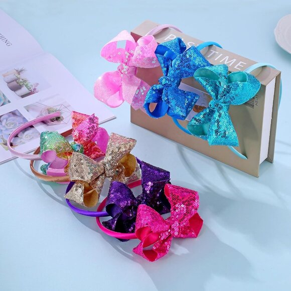 Children Girls Glitter Sequin Bow Headband Set for Kids Party Daily Wear - Picture 6 of 7